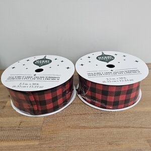 MERRY MOMENTS 2 Rolls Red & Black Buffalo Plaid Wire Edge Ribbon 2.5" x 50' Long